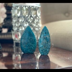 Blue Apatite Teardrop Carvings, set of two